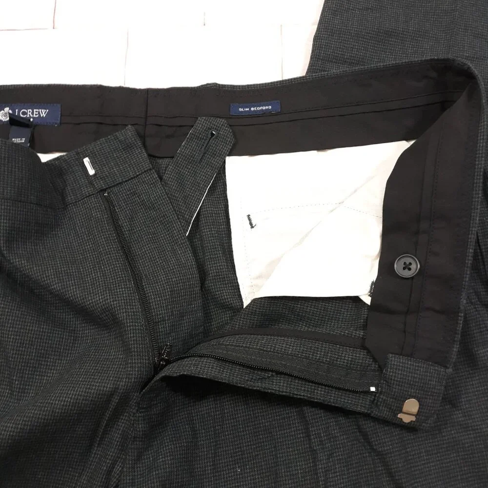 J.CREW Slim Bedford Dress Pants Mens 35 x 32 Black Cotton Tapered NEW‎